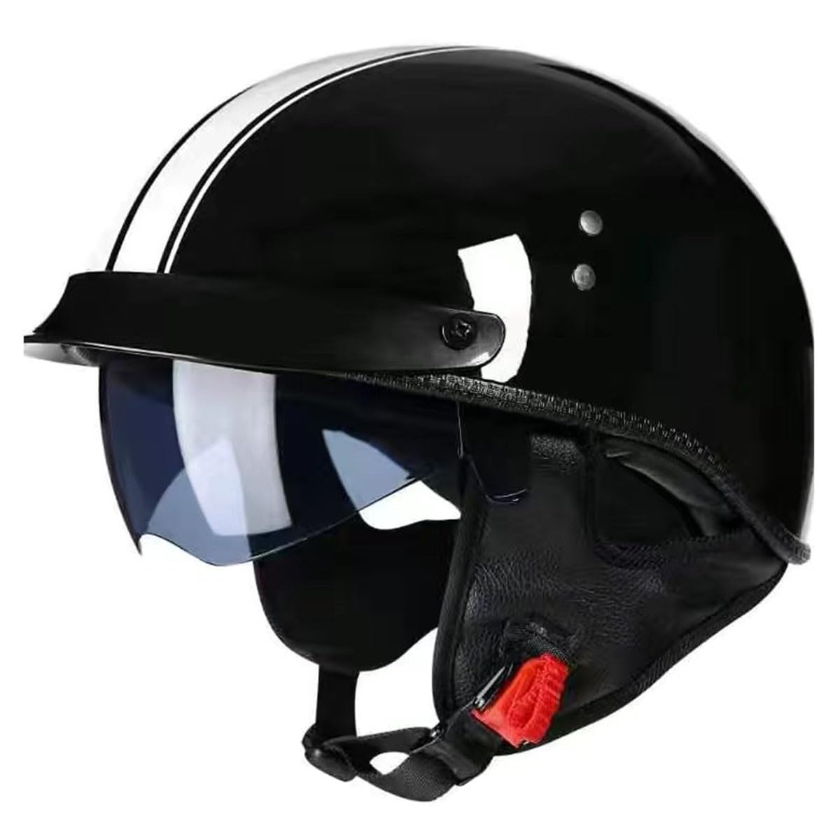 Motorradhelm Deutscher Stil Halbschalenhelm DOT/ECE-Zertifizierter Cruiser Scooter Retro Jethelm Mit Visier ABS-Helmkör Halbhelme Offenem Helm Rollerhelm Für Herren Damen 3,XL:61-62CM von QAZXCVB