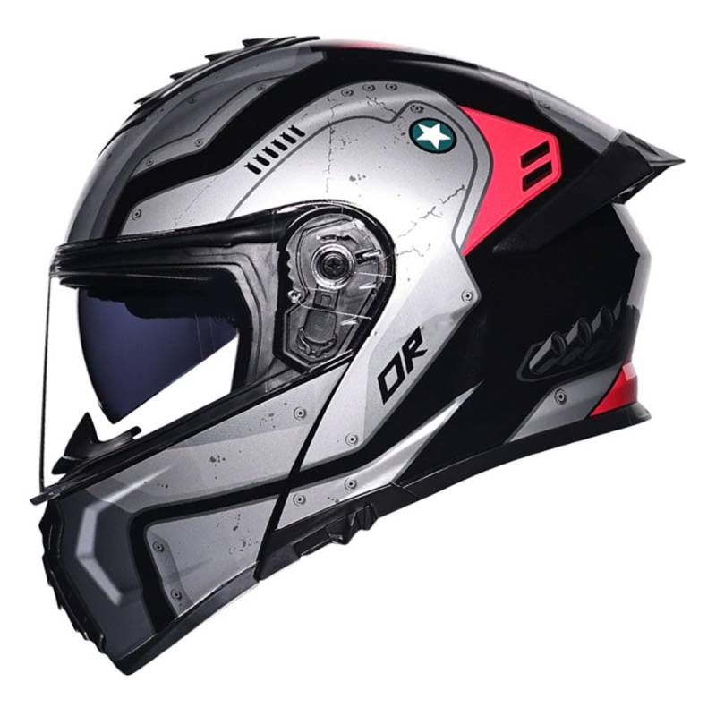 Motorradhelm Integrierter Klapphelm DOT/ECE Zertifiziert Flip Vollvisierhelm Motorrad Schutzhelm Mit Doppelvisier Integralhelm Motocross Helm Für Männer Und Frauen 8,L:59-60CM von QAZXCVB