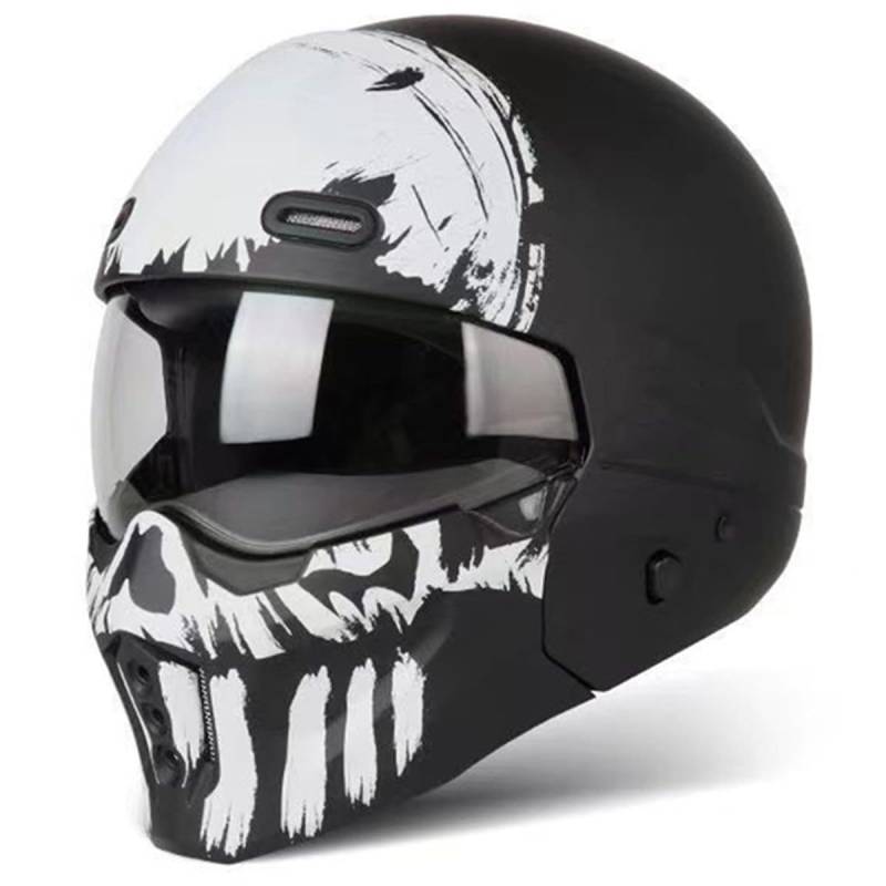 Motorradhelm Jethelm 3/4 Kombinationshelm Mit Visier Motorrad Halbhelme Scooter Helm Rollerhelm DOT/ECE-Zertifizierung Lokomotive Halbschalenhelm Für Männer Frauen 13,L:59-60CM von QAZXCVB