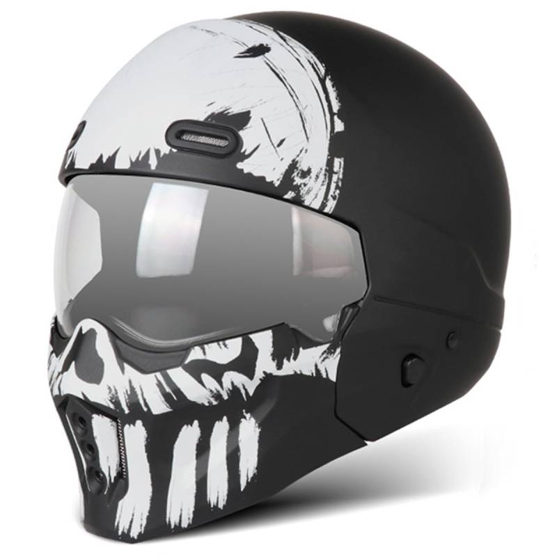 Motorradhelm Jethelm 3/4 Kombinationshelm Mit Visier Motorrad Halbhelme Scooter Helm Rollerhelm DOT/ECE-Zertifizierung Lokomotive Halbschalenhelm Für Männer Frauen 16,L:59-60CM von QAZXCVB