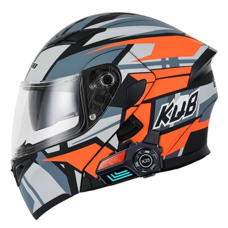 Motorradhelm Klapphelm Bluetooth Motorrad Helm Mit Doppelvisier ECE/DOT Zertifiziert Integralhelm Racing Rollerhelm Für Männer Frauen Mikrofon Für Automatische Reaktion 7,L:59-60CM von QAZXCVB