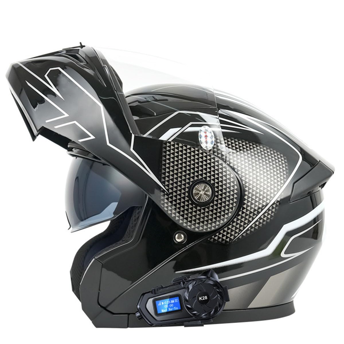 Motorradhelm Motorrad Klapphelm Mit Bluetooth Für Männer Und Frauen DOT/ECE-Zugelassener Moped Racing Motocross Helm Mit Doppelvisier Vollgesichts Motorrad Rennhelm 7,L:59-60CM von QAZXCVB