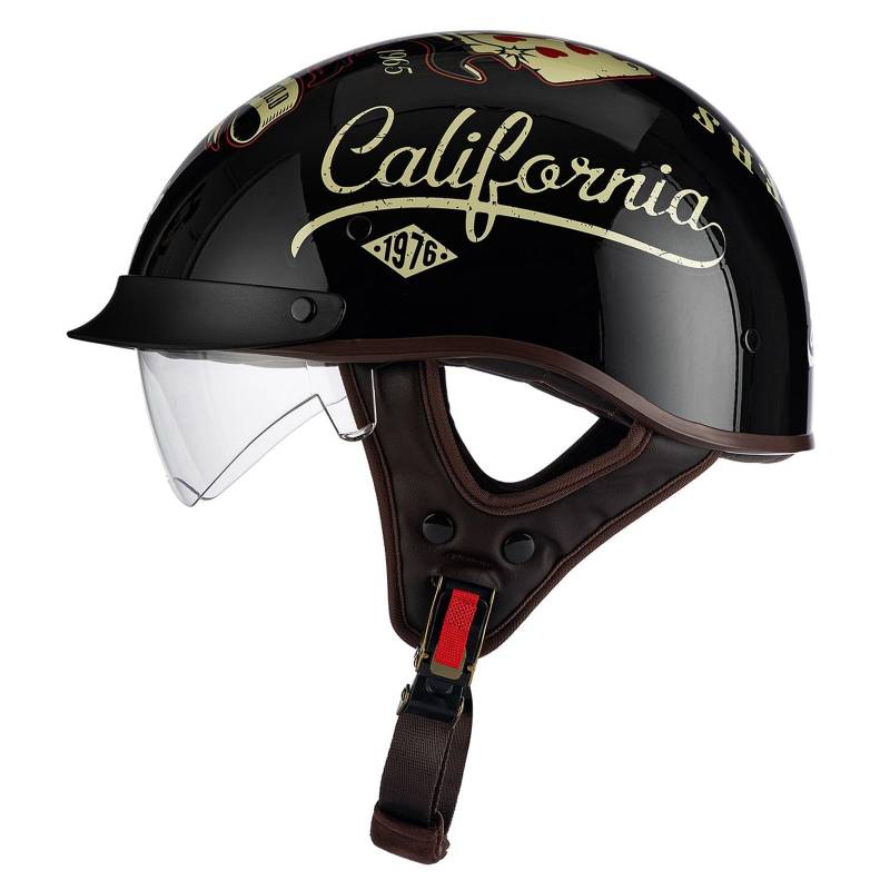 Retro Motorrad Halbhelme Deutscher Stil Motorradhelm Jethelm Mit Visier Halbschalenhelm Offenem Helm Mit ECE Zulassung Cruiser Chopper Moped Scooter Helm Für Herren Damen 12,XL:61-62CM von QAZXCVB