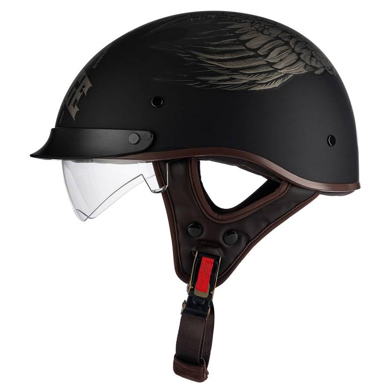 Retro Motorrad Halbhelme Deutscher Stil Motorradhelm Jethelm Mit Visier Halbschalenhelm Offenem Helm Mit ECE Zulassung Cruiser Chopper Moped Scooter Helm Für Herren Damen 15,L:59-60CM von QAZXCVB