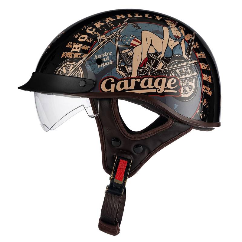 Retro Motorrad Halbhelme Deutscher Stil Motorradhelm Jethelm Mit Visier Halbschalenhelm Offenem Helm Mit ECE Zulassung Cruiser Chopper Moped Scooter Helm Für Herren Damen 4,XXL:63-64CM von QAZXCVB