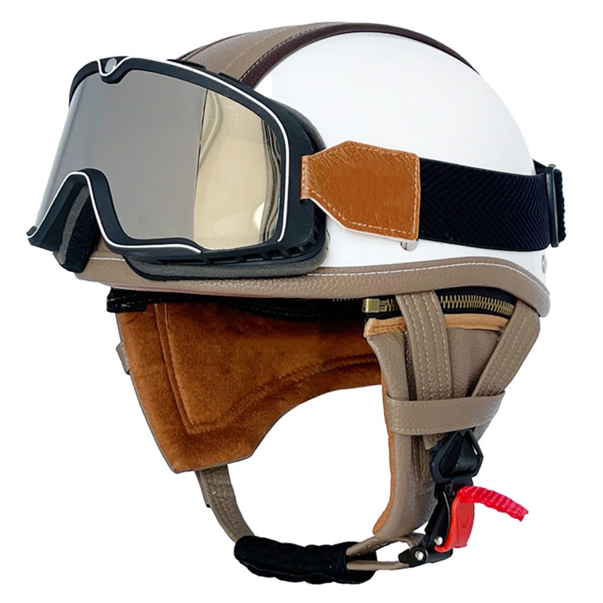 Retro Motorrad Halbhelme Motorradhelm Für Herren Und Damen DOT/ECE-Zertifizierter Halbschalenhelm Braincap Jethelm Mit Brille Cruiser Chopper Moped Scooter Offenem Helm 10,XXL:63-64CM von QAZXCVB