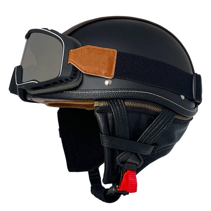 Retro Motorrad Halbhelme Motorradhelm Für Herren Und Damen DOT/ECE-Zertifizierter Halbschalenhelm Braincap Jethelm Mit Brille Cruiser Chopper Moped Scooter Offenem Helm 6,XXL:63-64CM von QAZXCVB