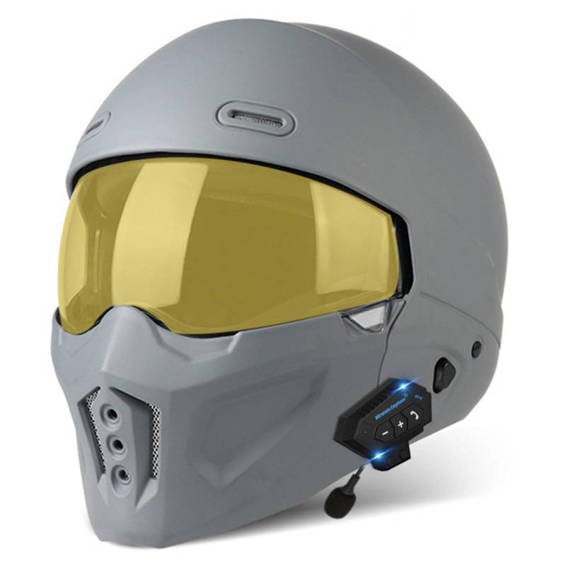 Retro Motorrad Halbhelme Motorradhelm Für Herren Und Damen DOT/ECE-Zertifizierung Jethelm Halbschalenhelm Scooter-Helm Mit Visier 3/4 Lokomotive Kombinationshelm 3,S:55-56CM von QAZXCVB