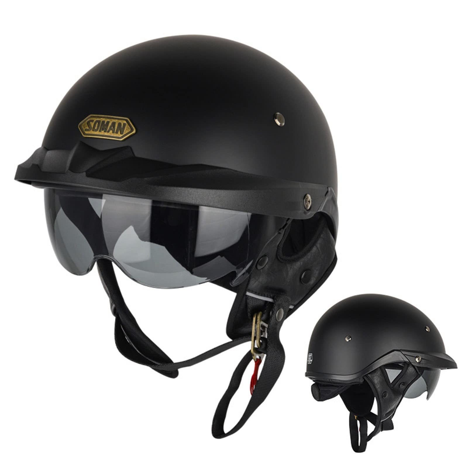 Retro Motorrad Helm ECE Zulassungiber Brain-Cap Halbschale Jet-Helm Roller-Helm Für Damen Herren Mit Built-In Visier Scooter Offenem Helm Sturzhelme 2,3XL von QAZXCVB