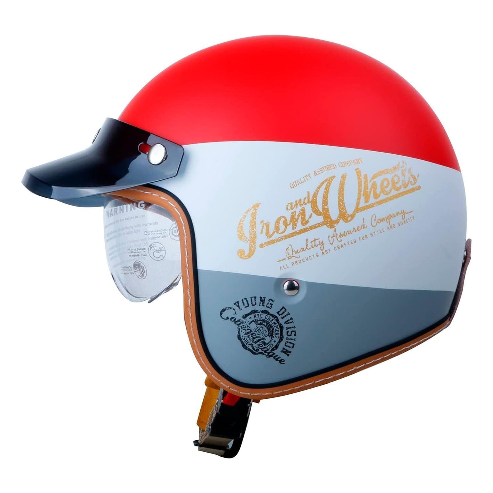 Retro Motorradhelm Halbhelme Jethelm ECE/DOT Zertifiziert 3/4 Halbschalenhelm Deutsche Offenem Helm Mit Sonnenblende Brain-Cap Rollerhelm Für Männer Frauen Fahrrad Cruiser 2,L von QAZXCVB