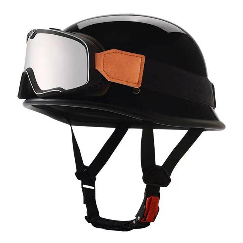 Retro Motorradhelm Halbschalenhelm ECE Zulassung Baseball Cap Deutscher Stil Jethelm Roller Cool Helm Mit Brille Unisex Motorrad Offener Helm Für Cruiser Chopper Scooter 6,4XL von QAZXCVB