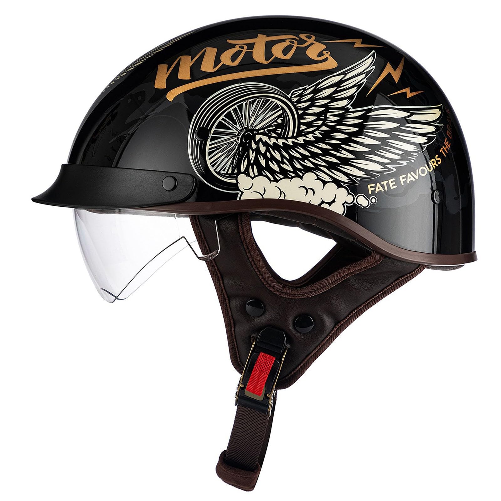 Vintage Deutsche Motorrad Halbhelme,Halbschalenhelm Braincap Jethelm Roller-Helm Für Herren Und Damen ECE-Zertifizierung Motorradhelm Mit Visier Moped Scooter Offenem Helm 3,M:57-58CM von QAZXCVB