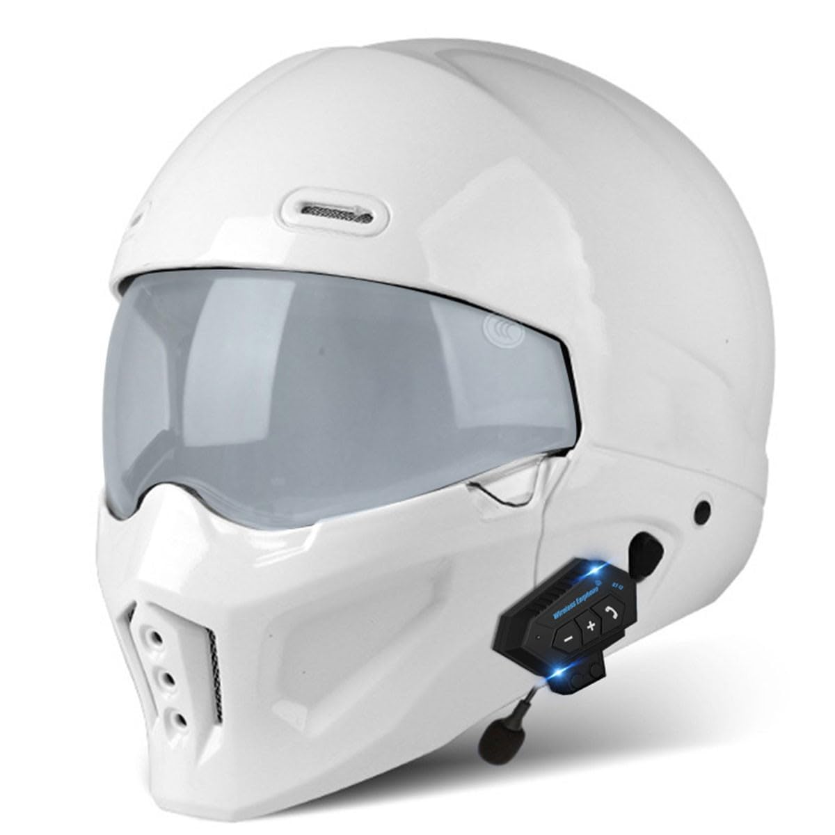 Vintage Jethelme Bluetooth Motorradhelm Retro Rollerhelm Sturzhelm Mit Visier DOT/ECE-Zertifizierung 3/4 Lokomotive Kombinationshelm Scooter-Helm Für Männer Frauen 20,L:59-60CM von QAZXCVB