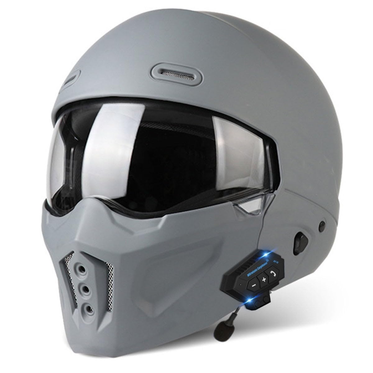 Vintage Jethelme Bluetooth Motorradhelm Retro Rollerhelm Sturzhelm Mit Visier DOT/ECE-Zertifizierung 3/4 Lokomotive Kombinationshelm Scooter-Helm Für Männer Frauen 6,L:59-60CM von QAZXCVB