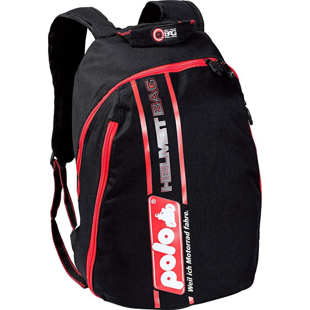 QBag Motorrad Rucksack Herren und Damen Fahrradrucksack Helmrucksack, Einschubfach, Druckknöpfe, Tragegriff, gepolsterte Schultergurte, Erweiterungsreißverschluss, Schwarz/Rot, 16 – 22 Liter von QBAG