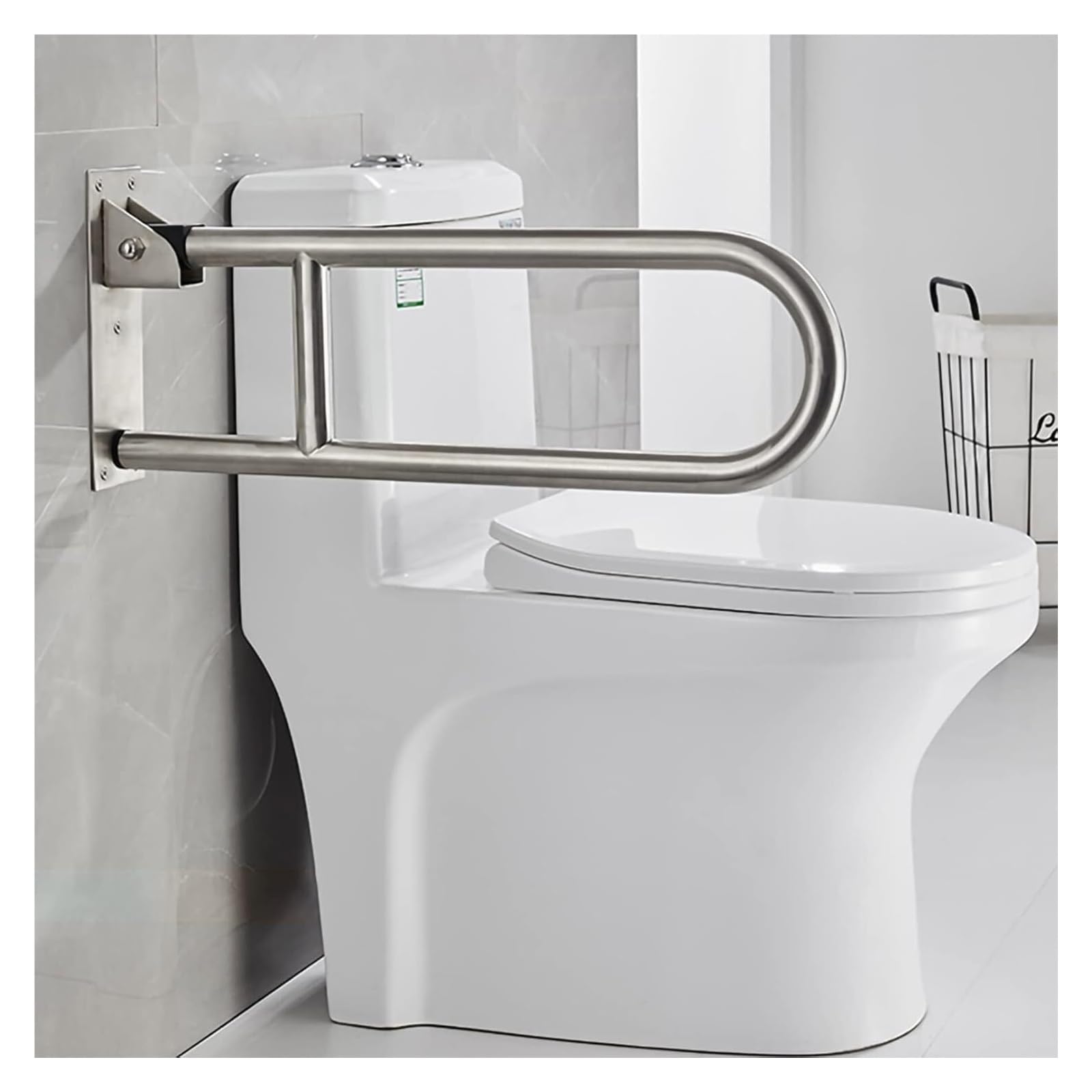 Toilettenrahmen Badezimmer Toilettenhaltegriffe Haltegriff for Badezimmer-Sicherheitsgeländer aus Edelstahl, klappbare Sicherheitsarmlehne for die Toilette, 60 cm(75cm) von QCKNKMGG