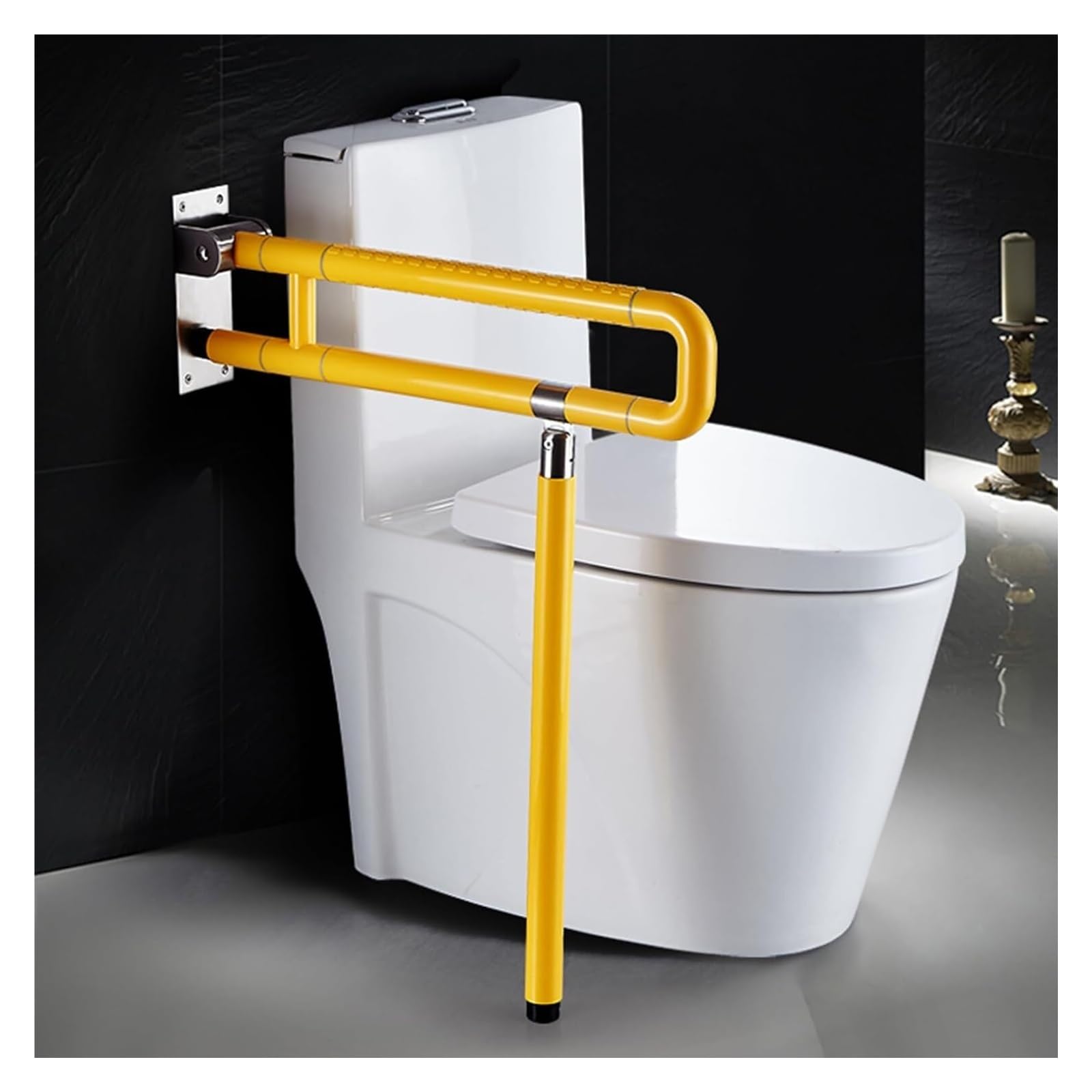 Toilettenrahmen Badezimmer Toilettenhaltegriffe Handläufe for Behinderte, bodenstehender Haltegriff for Behinderte, Haltegriffe mit leuchtendem Ring(Yellow,80 x 70 cm) von QCKNKMGG