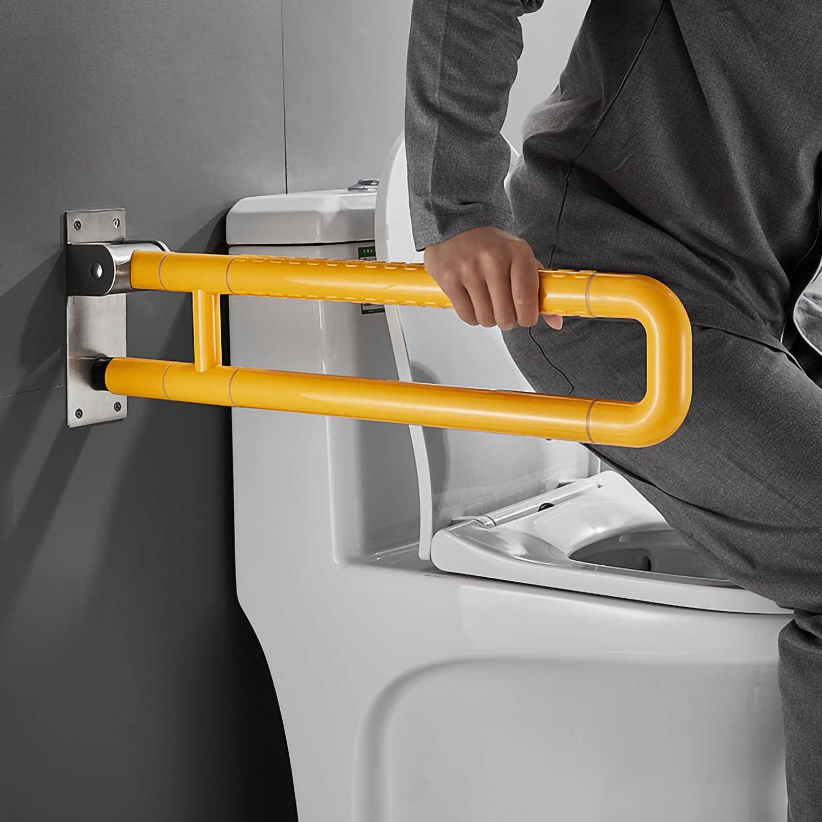 Toilettenrahmen Badezimmer Toilettenhaltegriffe Sicherheitsgeländer fürs Badezimmer, Standardgeländer, Badezimmerhilfe for ältere, behinderte und körperbehinderte Benutzer(Yellow,60cm) von QCKNKMGG