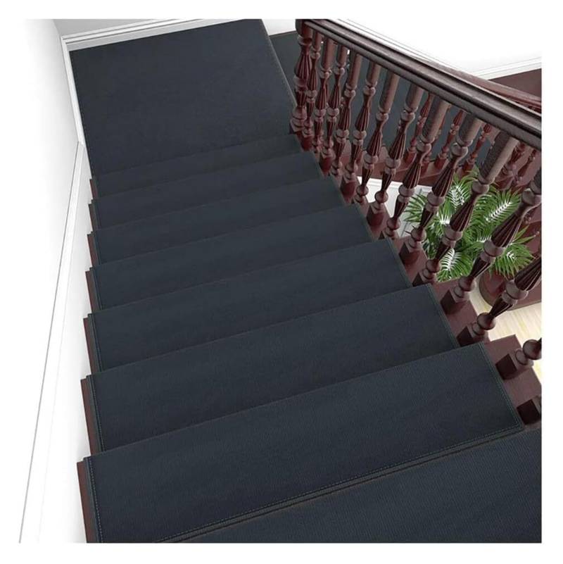 Weiche zottelige Teppiche Treppenstufen Matten Tep 10-teilige Teppich-Stufenmatte, rutschfeste Treppenpolster for den Innenbereich, moderne Stufenmatten for Bodentreppen, Teppichmatte for Treppen(Blac von QCKNKMGG