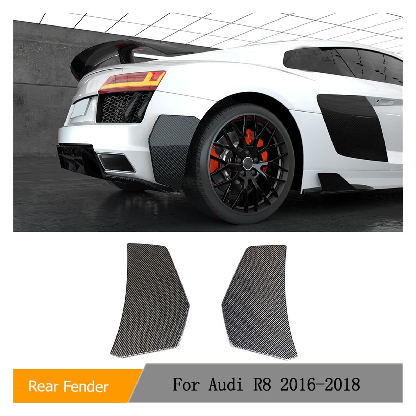 QCUMEWAJ Auto-Heckstoßstangensplitter Kompatibel for Audi R8 Coupé Cabrio 2-Türer 2016-2018 Heckstoßstangendiffusor Seitendämpfer Kohlefaser von QCUMEWAJ