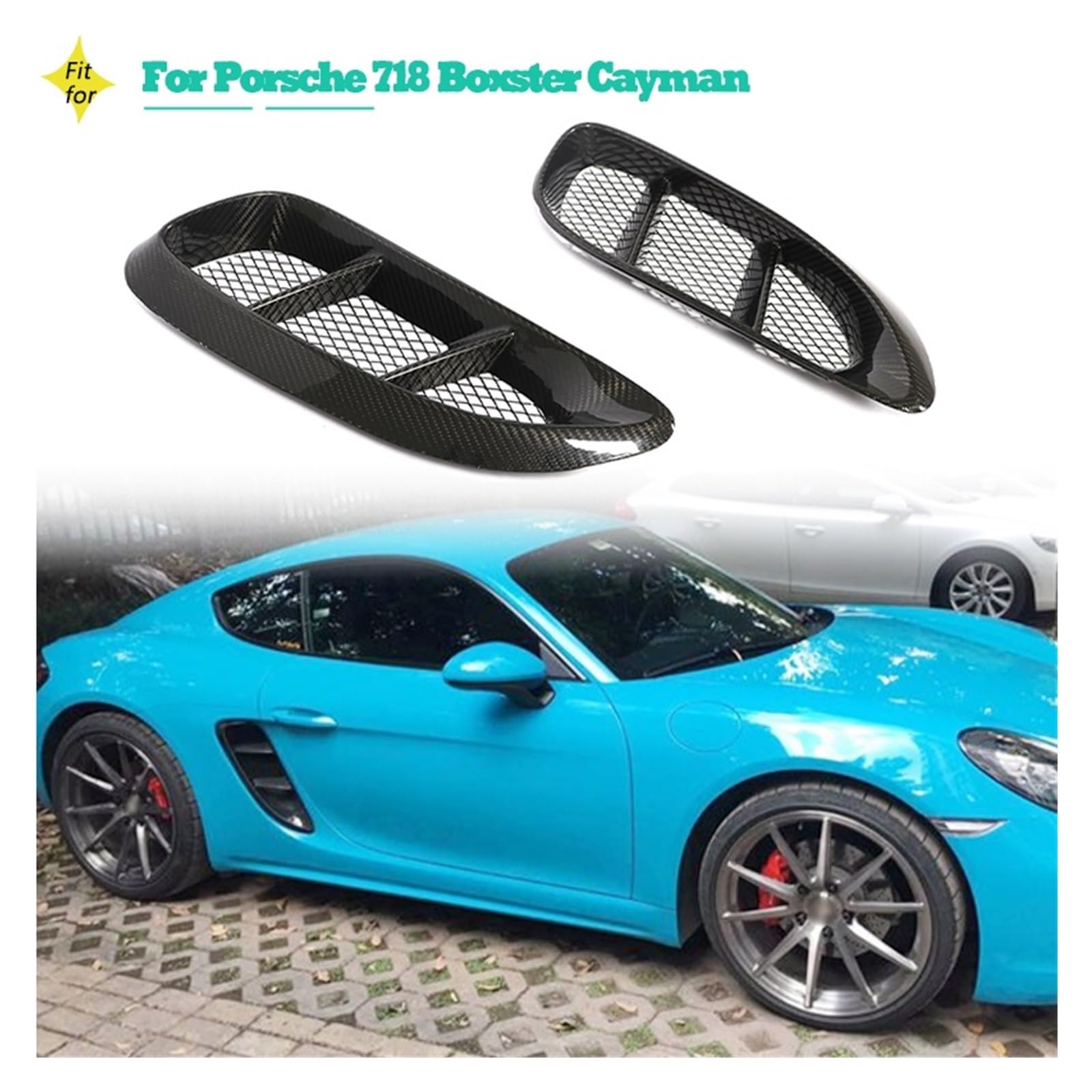 QCUMEWAJ Dry Carbon Seitenkotflügel-Verkleidung, Lüftungsschlitze, kompatibel mit Porsche 718 Boxster Cayman 2-Türer 2016–2018, Seitenschlitze, Bodykits, Dekoration von QCUMEWAJ