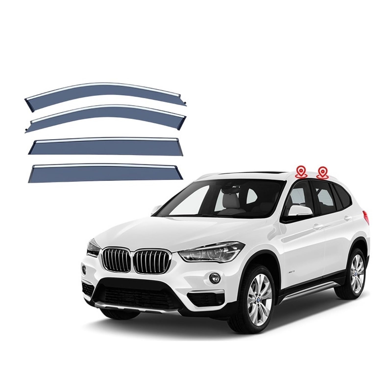 QCUMEWAJ Fenstervisier, Lüftungsschutz, Regen-, Sonnenschutz, Windabweiser, Chromleisten, kompatibel mit BMW X1 E84 F48 F49 2009–2022, Windschutzscheibe, Autozubehör(F49 2016-2022) von QCUMEWAJ