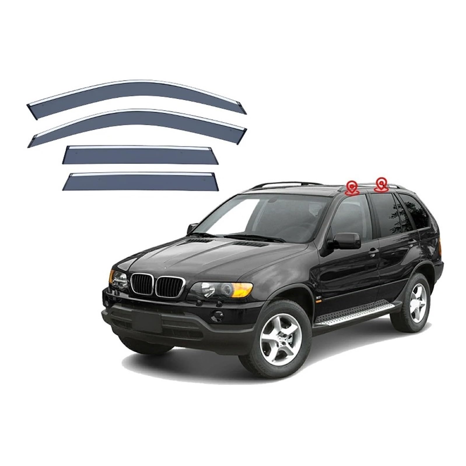 QCUMEWAJ Kompatibel for BMW X5 1999-2022 E53 E70 F15 G05 Fenster Visier Zubehör Deflektoren Windows Regen Visier Visier Sonne Regen Rauch Fenster Wind(E53) von QCUMEWAJ