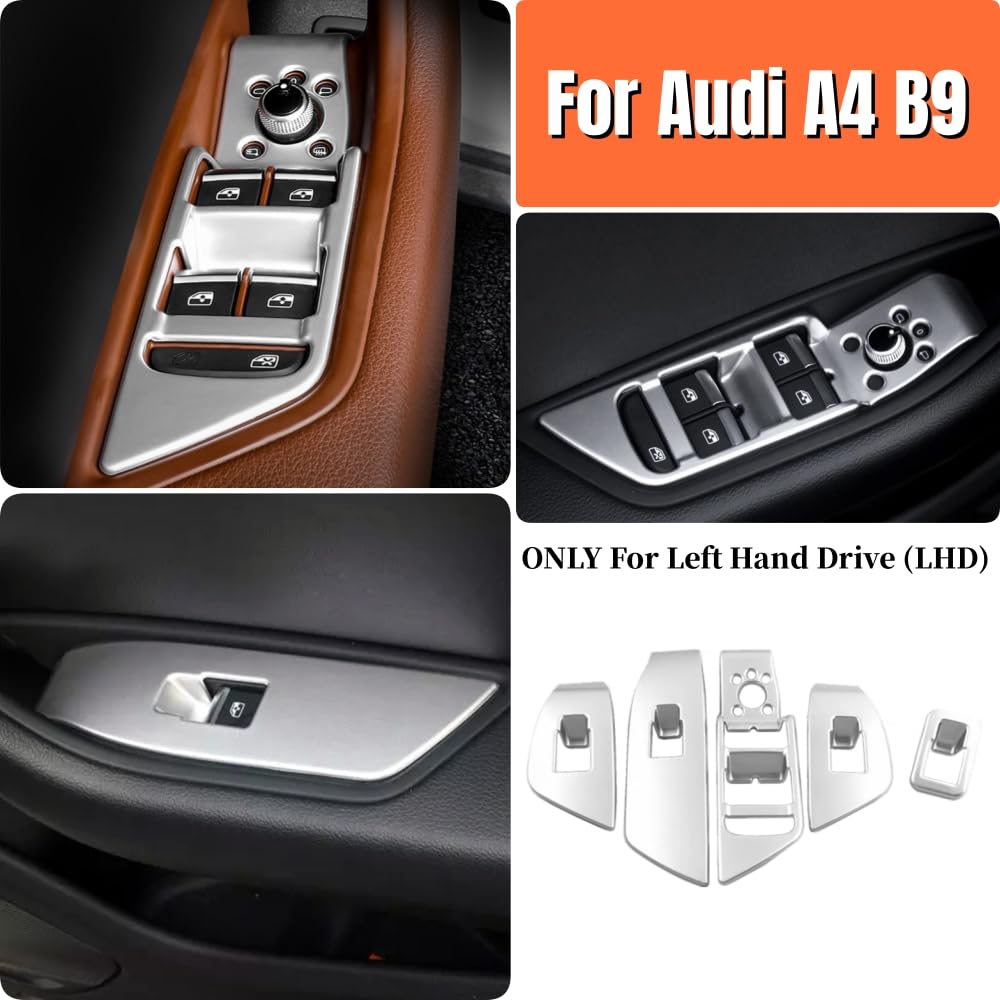 Auto Elektrische Fensterheber ABS Chrom LHD Tür Glas Fenster Lift Tasten Control Switch Panel Rahmen Abdeckung Trim/Fit for Audi A4 B9 2016 2017 Styling Zubehör Fensterheber Schalter(Matte Style 5) von QDEIDEDT