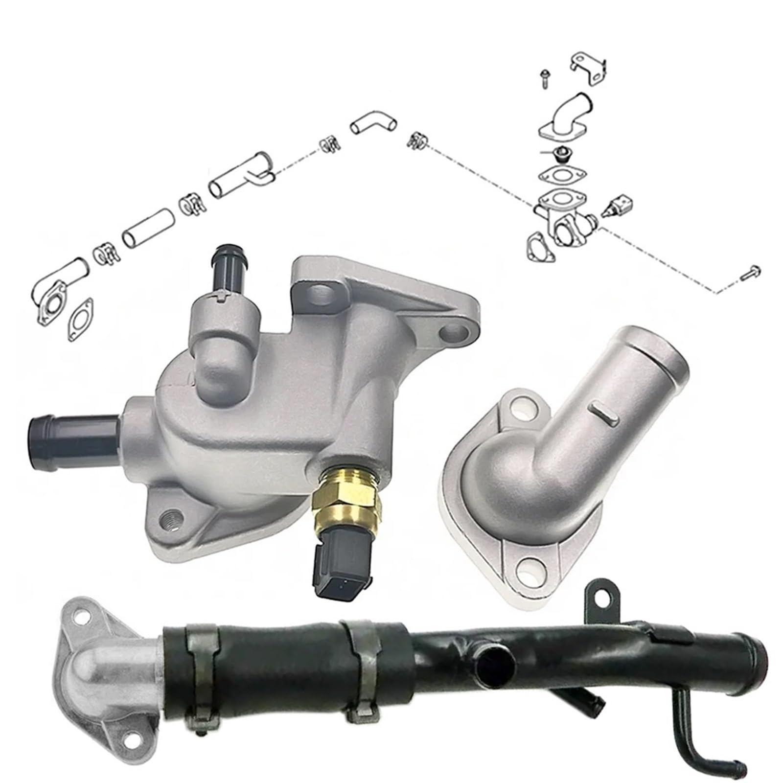 Auto-Thermostat Motorkühlwasserschlauch-Wasserrohr-Thermostatgehäuse/Passend for Hyundai Atos 1.1 1997-08 Kia Ceed 2563002756 25630-02756 25622-02551 Thermostat mit Gehäuse und Dichtung(4 PCS) von QDEIDEDT