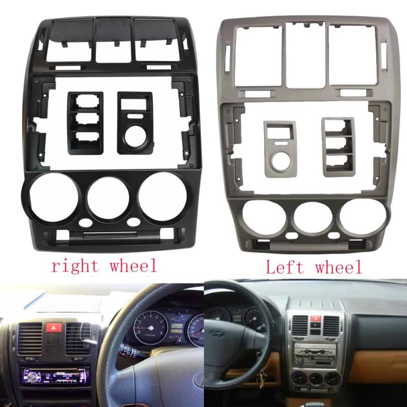 Radio Stereo Panel 1/2Din Auto-DVD-Rahmen, nur Audio-Einbauadapter, Armaturenbrettverkleidung, 9 Zoll, passend for Hyundai Getz 2002–2011, RHD, Doppel-Radio-Player(Left wheel-black) von QDEIDEDT