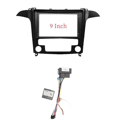 Radio Stereo Panel 9-Zoll-Autorahmen-Blendenadapter Canbus-Box-Decoder Android Radio Dash Fitting Panel Kit/Passend for Ford S-MAX 2006-2015(Frame Cable AC) von QDEIDEDT