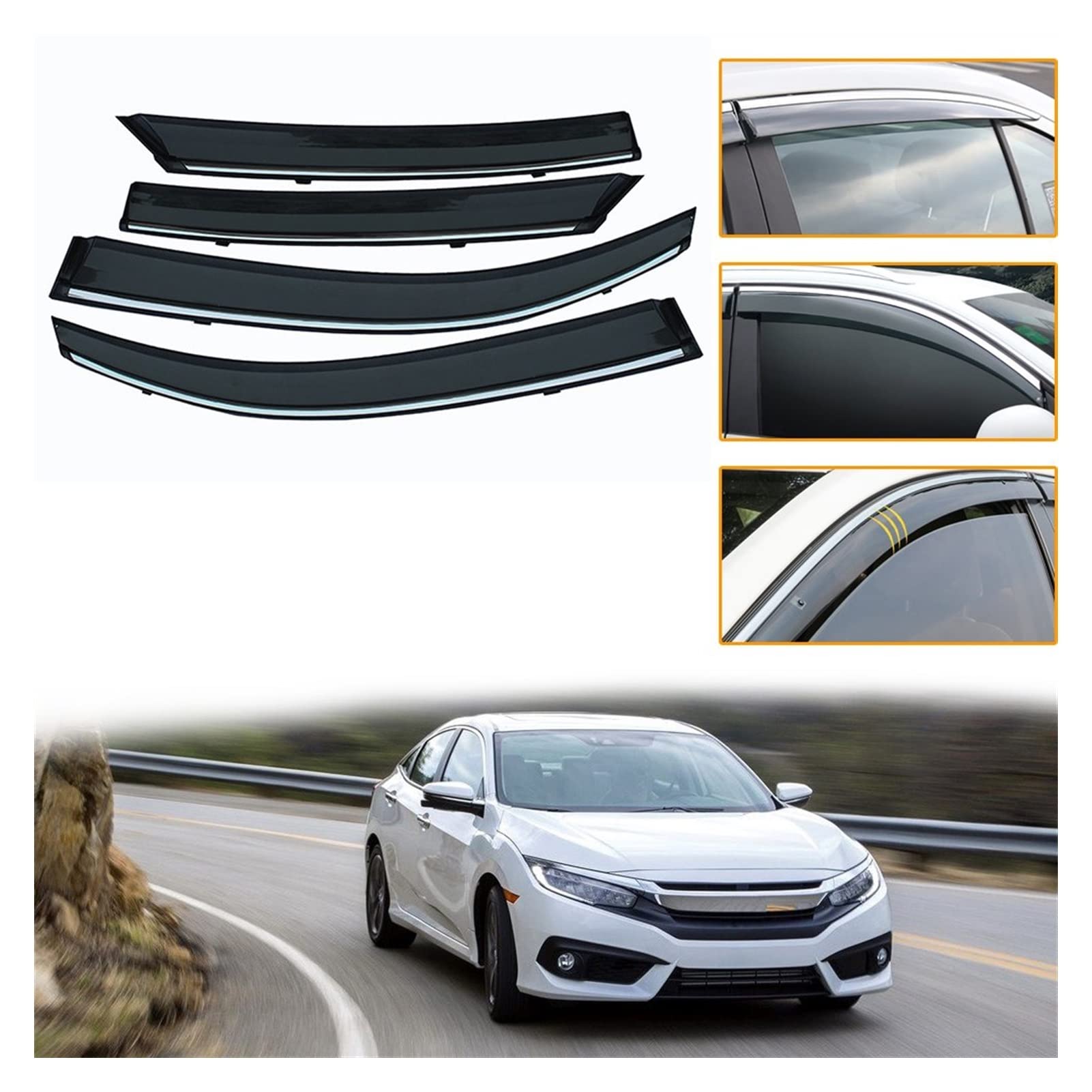 Visier Deflector Für Honda Civic Sedan 2016 2017 2018 2019 Windabweiser Seitenfenster Regenabweiser von QDHGCFOC