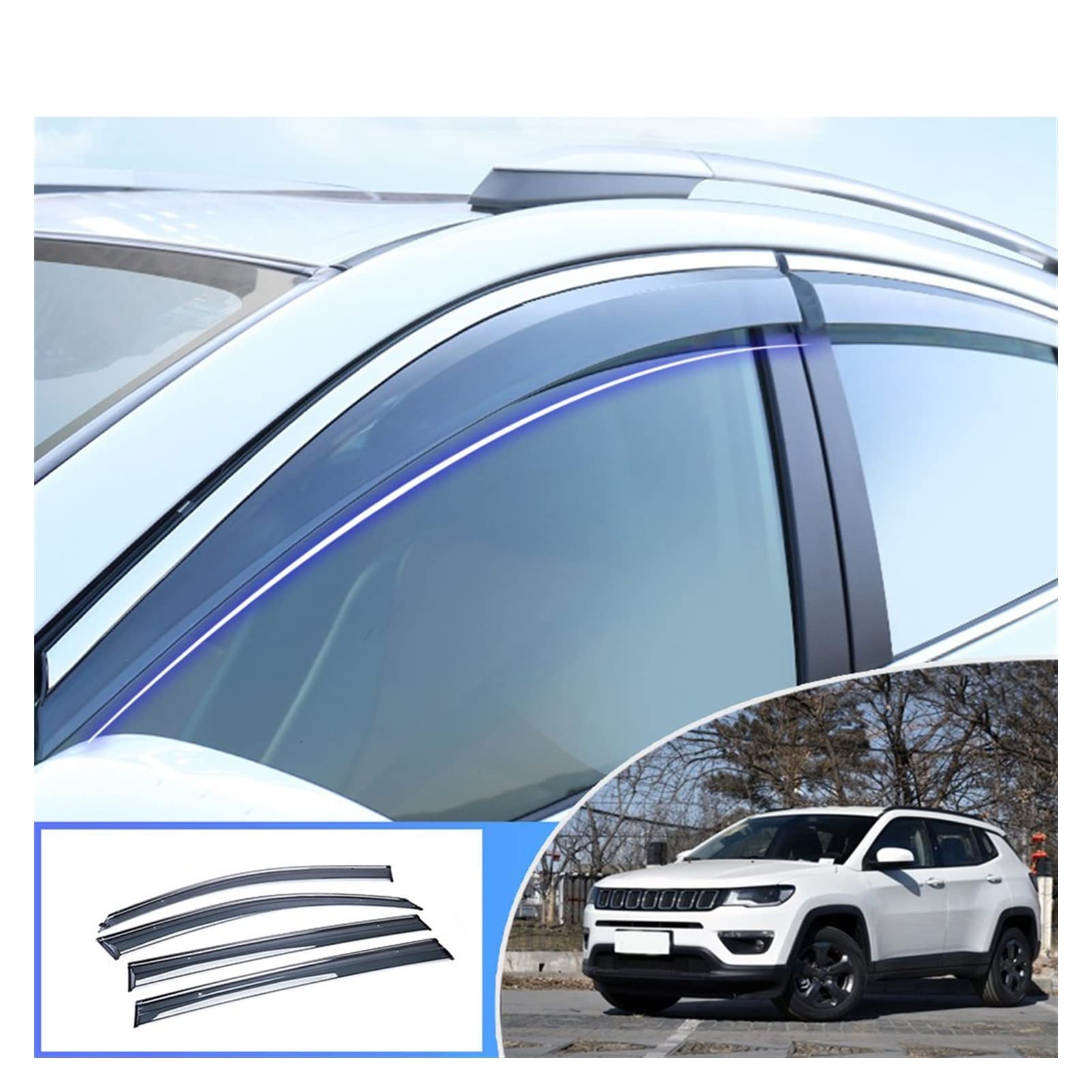 Visier Deflector Für Jeep Compass 2017 2018 2019 Auto Styling Windabweiser Seitenfenster Regenabweiser von QDHGCFOC