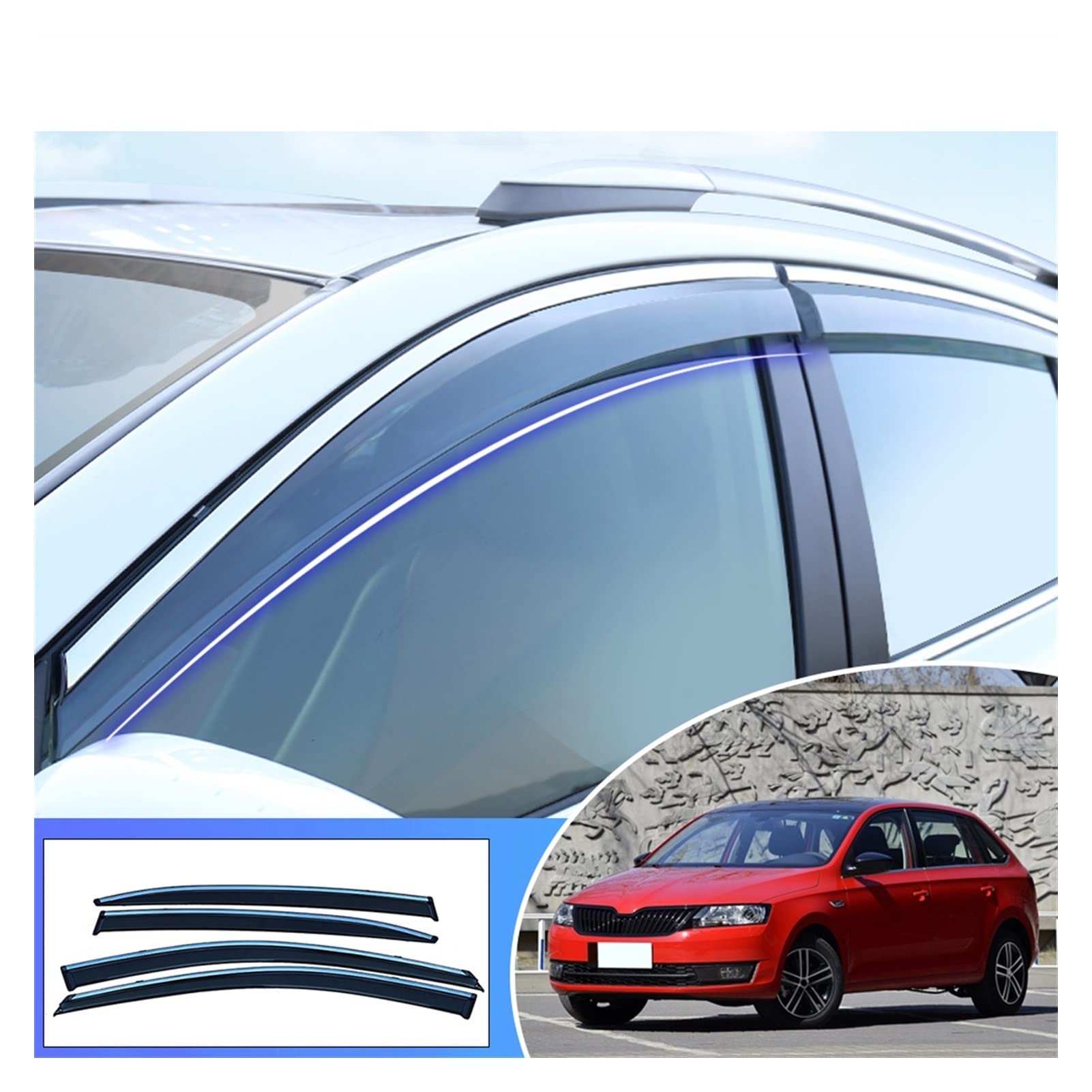 Visier Deflector Für Skoda Rapid Spaceback 2014-2019 Windabweiser Seitenfenster Regenabweiser von QDHGCFOC