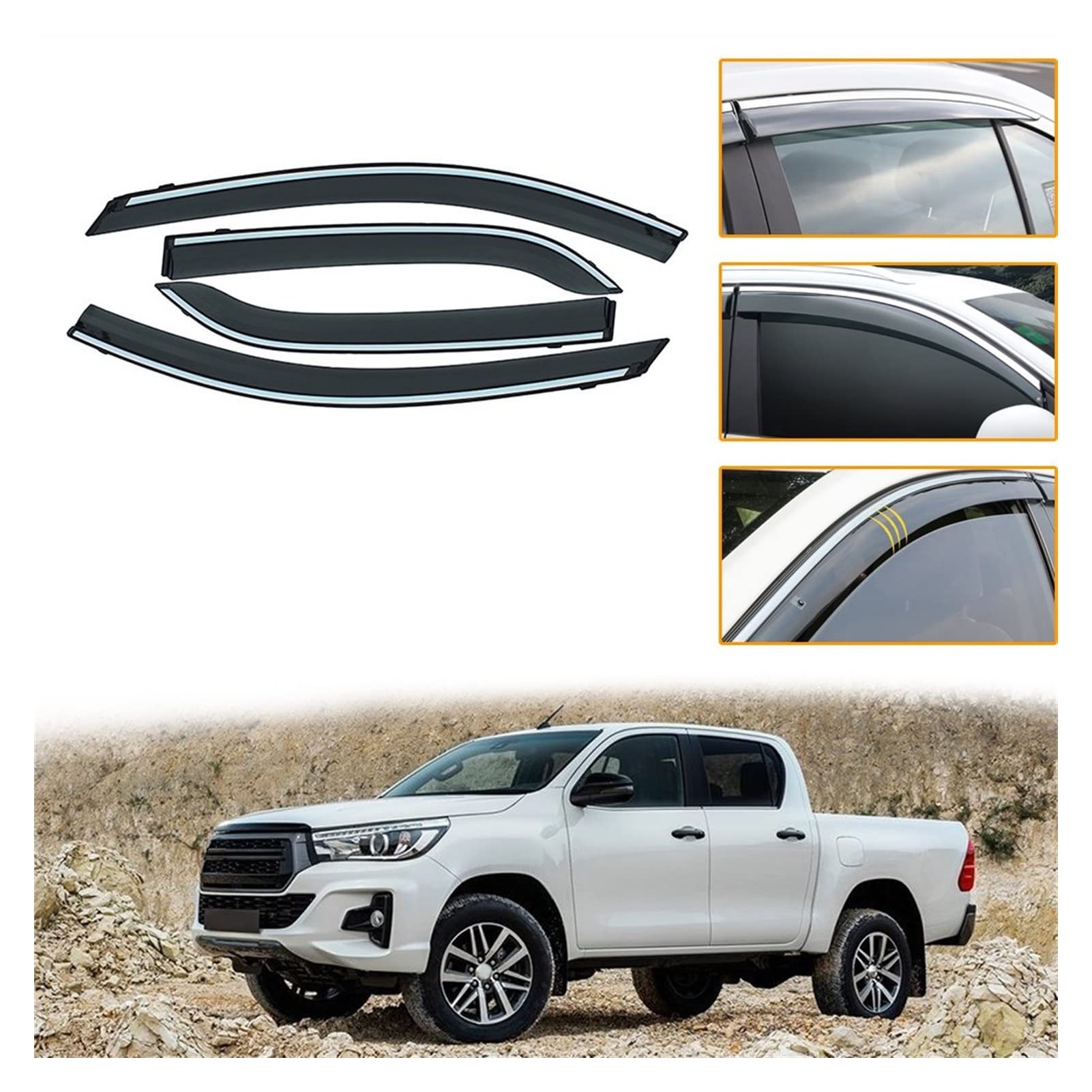 Visier Deflector Für Toyota Hilux Pickup 2017 2018 2019 Windabweiser Seitenfenster Regenabweiser von QDHGCFOC