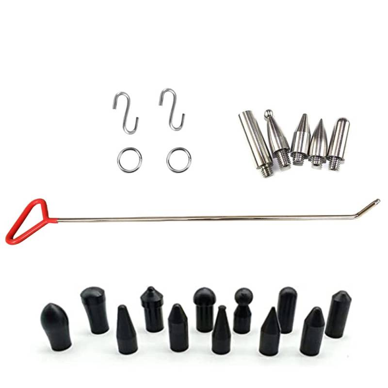 QDentMov Dellenentfernungsstangen-Set (22 Stück), einzelne gebogene austauschbare Spitze, Stange, 10 mm Durchmesser, mit S-Haken, Dellenreparatur, Handwerkzeug für Auto, Karosserie, Dellen, von QDentMov