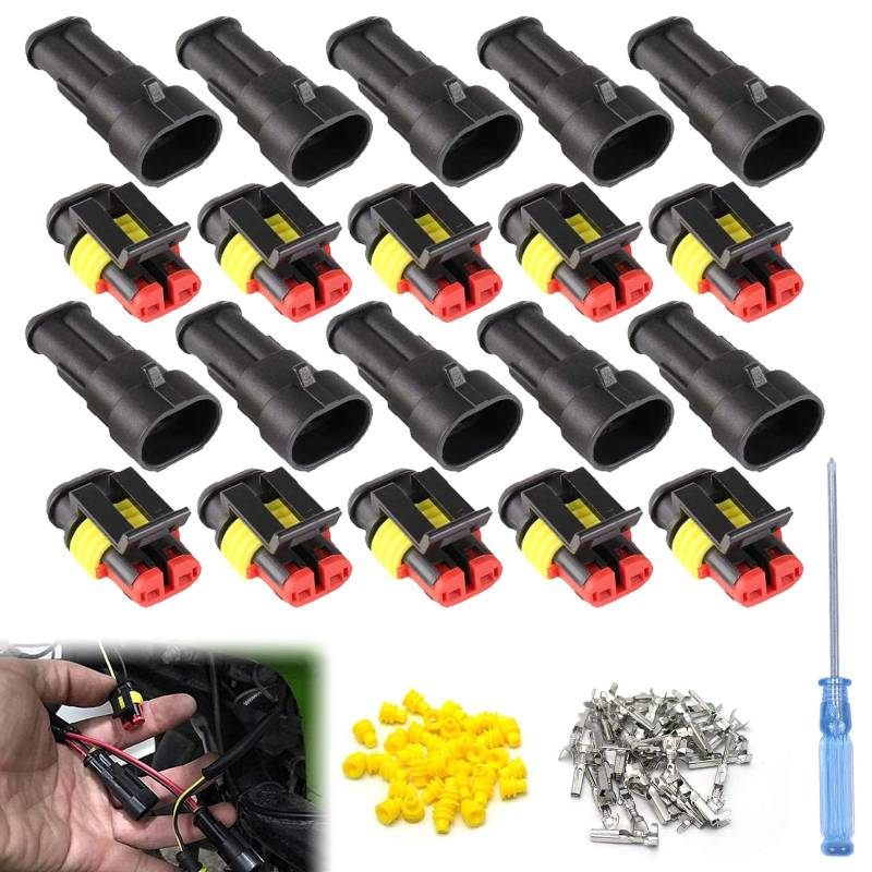 10 Set Wasserdicht Schnellverbinder, Wasserdichtes Auto Anschluss Kit, Kabel Steckverbinder Stecker, Auto Elektrischer Anschluss Stecker, für KFZ LKW Auto Kayak Boote Roller Motorrad, 2 Polig×10 von QEEROYO