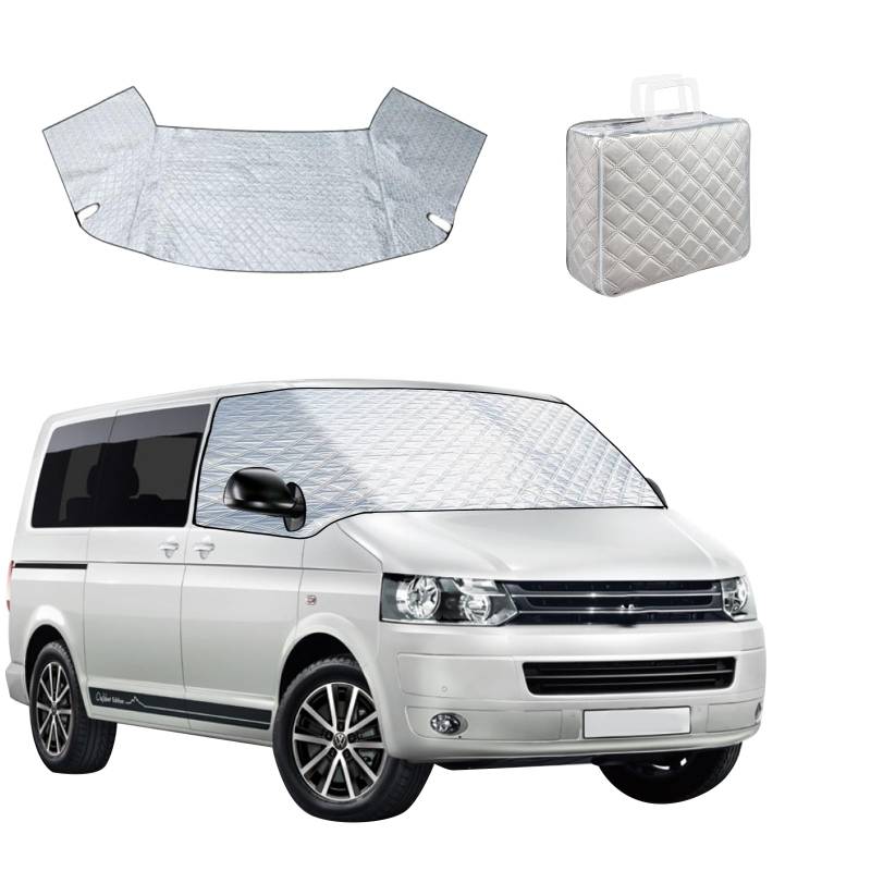 Auto Scheibenabdeckung für VW T5 2003-2015 Silber Faltbare Frontscheibe Wrap Abdeckung Externe Thermo Anti Frost Eis Wasserdicht Frontscheibenabdeckung von QENETY