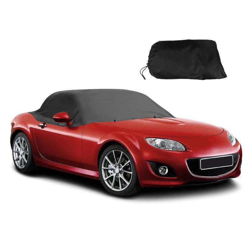 Halbe Autoabdeckung, 210D wasserdichte Auto-Halbabdeckung für Mazda MX-5 1989–2023, Allwetterschutz, Halbautoabdeckungen für Outdoor, Sonne, Schnee, Regen, Staub, UV-Schutz für Windschutzscheibe von QENETY