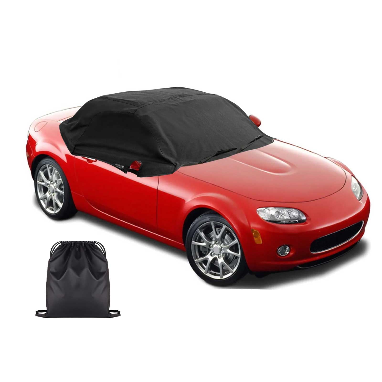 Halbgarage 420D Oxford Wasserdicht Atmungsaktiv Auto Half Top Cover für Mazda MX-5 MK4 1989-2023 Outdoor Half Car Covers Sonne Schnee Regen Staub UV Allwetterschutz von QENETY