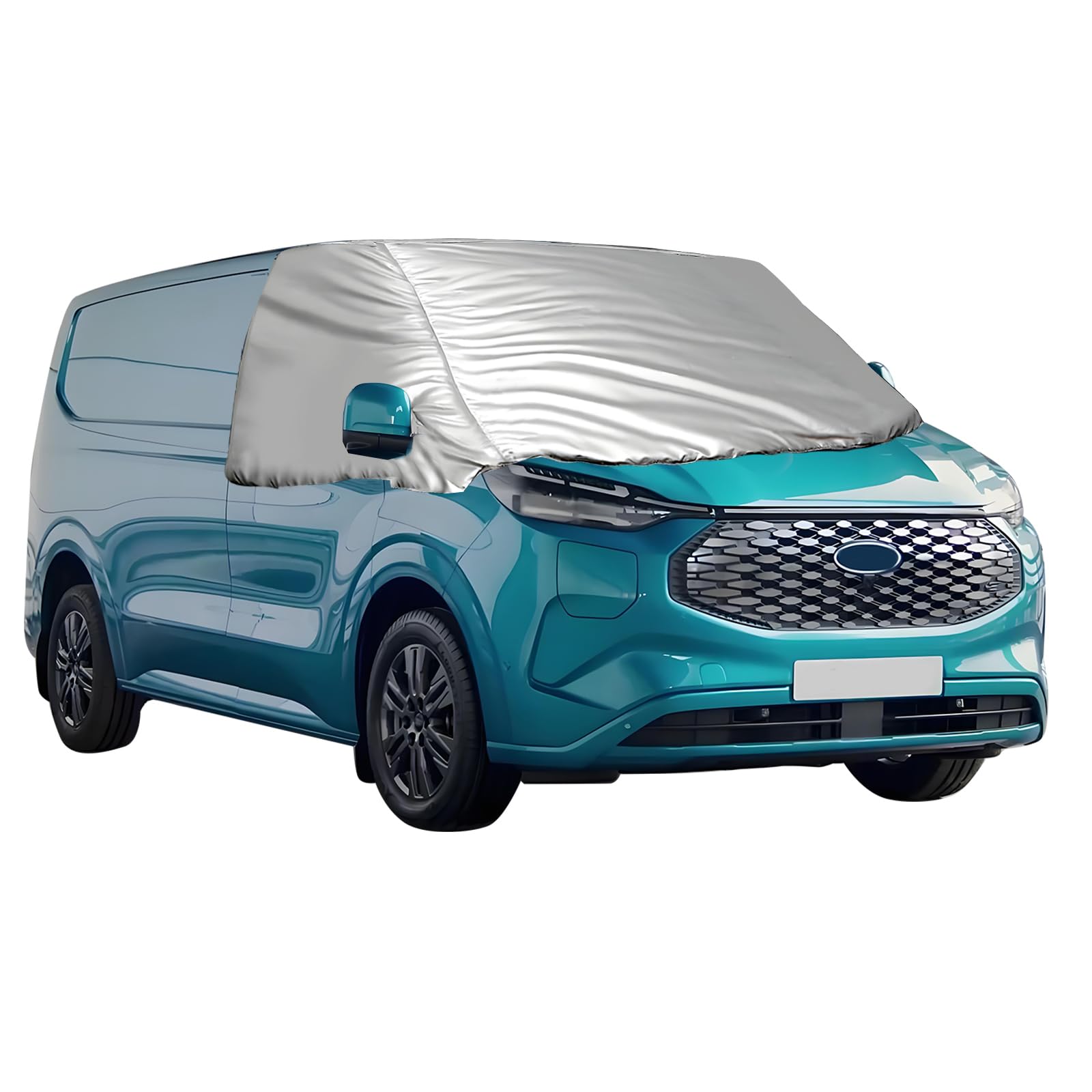 QENETY Frontscheibenabdeckung für Ford Transit Custom 2012-2022, Silber Faltbare Externe Thermo-Windschutzscheibenabdeckung, Wetterfest UV Frost Schnee Eisschutz für Windschutzscheibe von QENETY