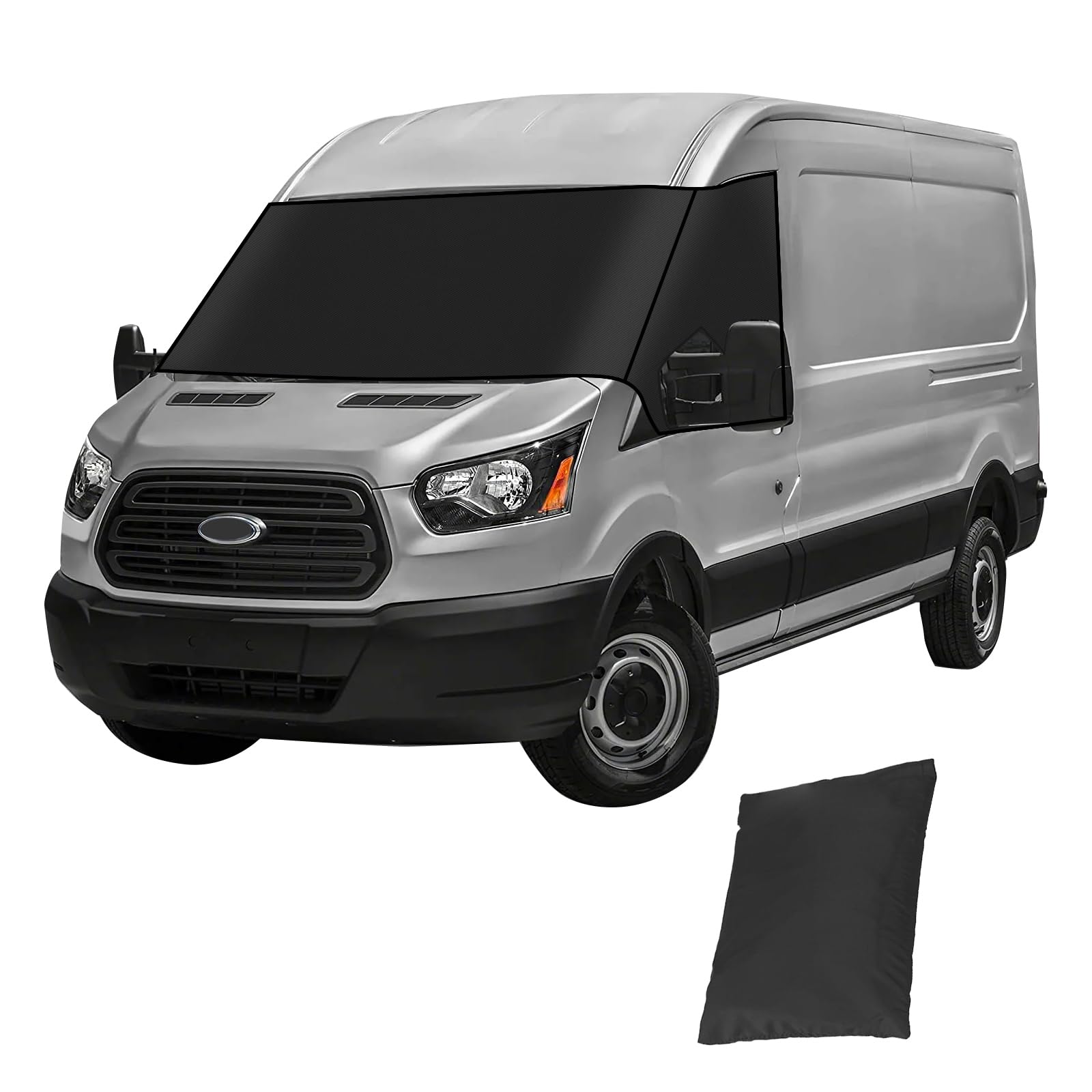 Windschutzscheibenabdeckung für Ford Transit Custom 2012-2024, Schwarz 600D wasserdichte Frontscheibe Sonnenblende Abdeckung Wrap Schneeabdeckung Allwetter Luxus Frontscheibe Wrap Abdeckung von QENETY