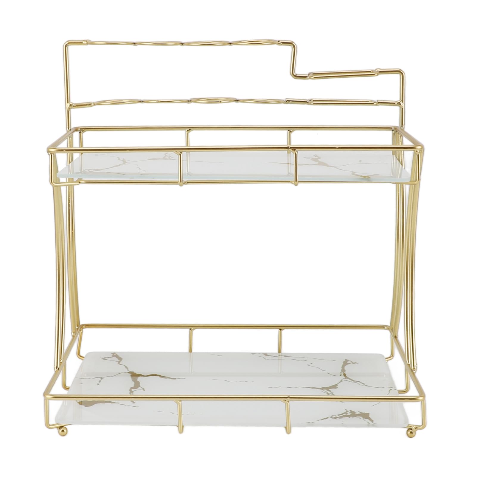 Badezimmer-Arbeitsplatten-Aufbewahrungsregal, doppellagiger elektrischer Zahnbürstenhalter, wasserdichter Organizer (White Background Gold Grain) von QERLONG