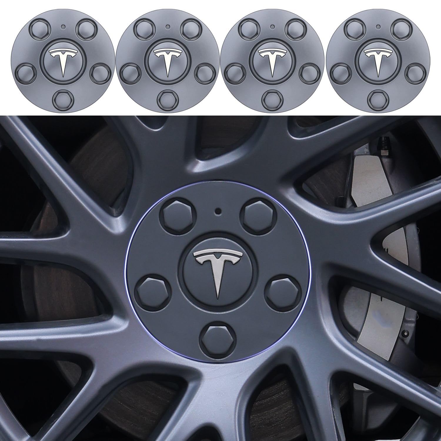 4 Stück Nabendeckel, für Tesla Model 3 Highland 2024 Radnabendeckel Radnabenabdeckung ABS Nabenkappen Zentralabdeckung Abzeichen Accessoires von QFYANXUAN