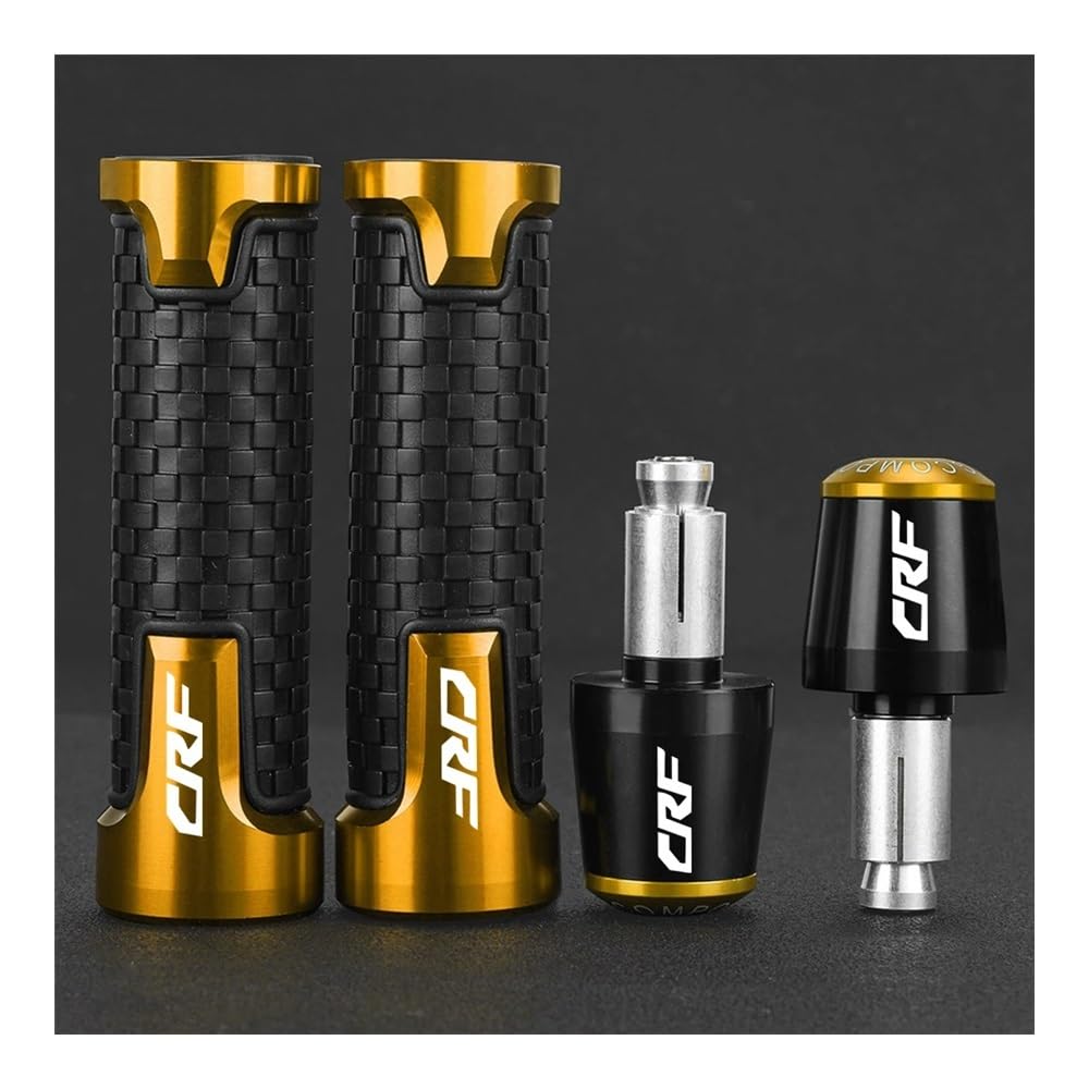 QGBUSQ Motorrad 7/8" 22mm Lenkergriffe 7/8'' 22mm Motorrad Lenker Griffe Enden Griff Bar Kappe Grip End Plugs Für Für CRF250R 2021 2022 Für CRF250F 2023(A Gold Black Set) von QGBUSQ