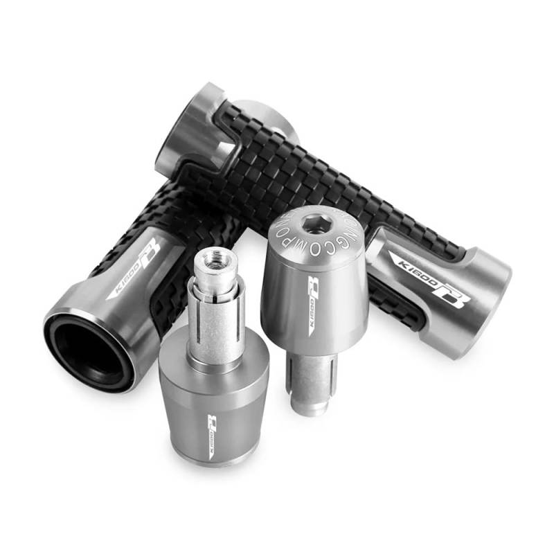 QGBUSQ Motorrad 7/8" 22mm Lenkergriffe Für BM&W Für K1600B 2020 2021 2022 2023 CNC Motorrad Griff Bar End Gewicht Lenker Griffe Enden Kappe Anti Vibration Slider Stecker(A-Silver) von QGBUSQ