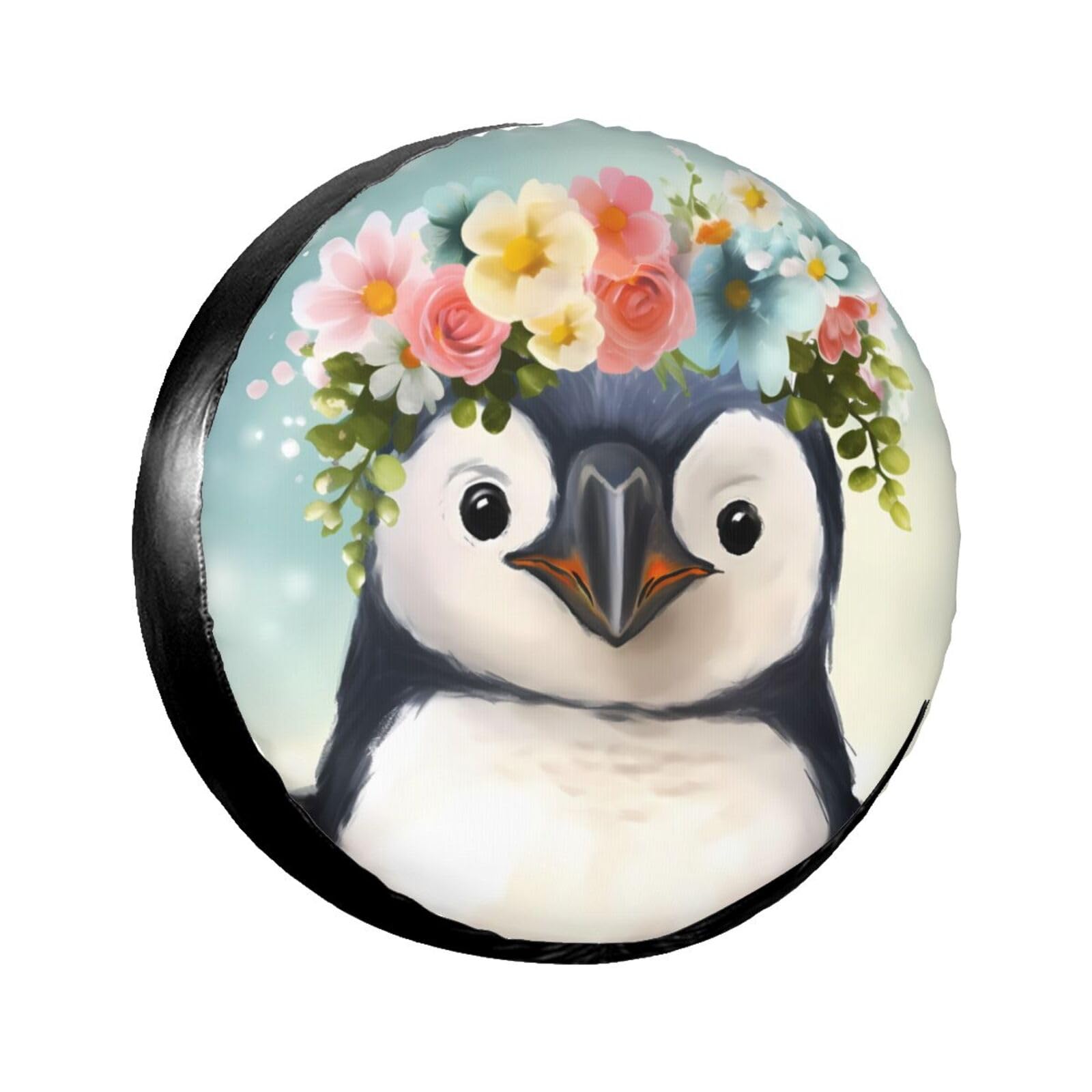 Pinguin trägt Blumen Reifenschutzabdeckung, wasserdicht und sonnenfest, staubdicht, Ersatzradabdeckung für Jeeps, SUVs, LKWs, Anhänger, 38,1 cm (15 Zoll) von QGGHNISD