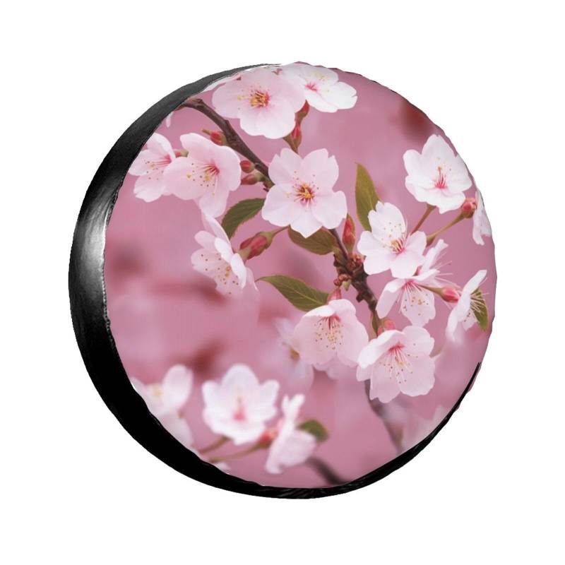 Pink Cherry Blossoms Reifenschutzabdeckung, wasserdicht und sonnenfest, staubdicht, Ersatzradabdeckung für Jeeps, SUVs, LKWs, Anhänger, 38,1 cm (15 Zoll) von QGGHNISD