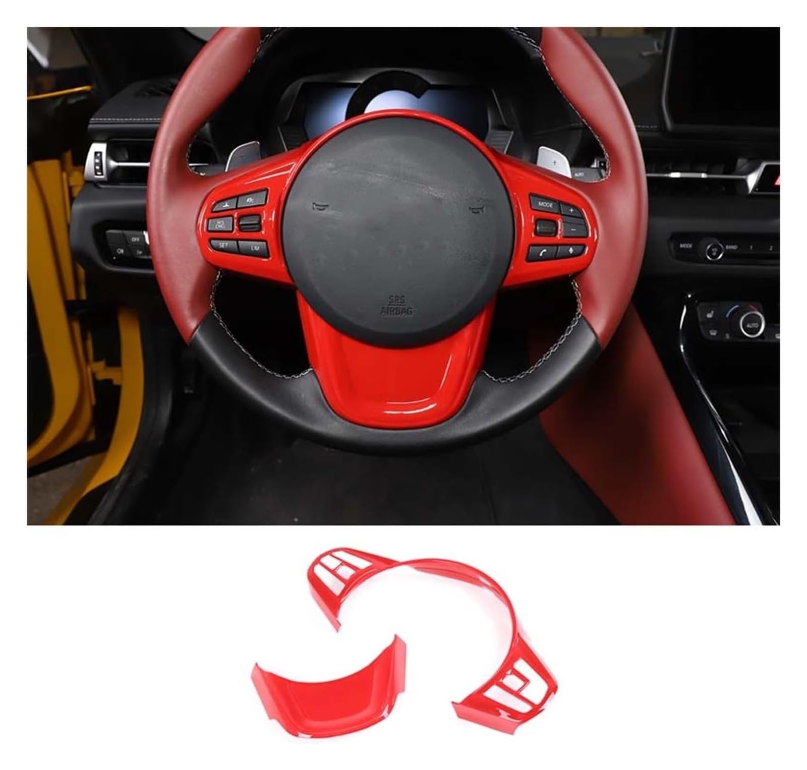 Auto Getriebe Shift Panel Rahmen Trim Für T&oyota GR Für Supra MK5 A90 A91 2019-2022 ABS Auto Stil Zubehör Lenkrad Trim Abdeckung Rahmen Aufkleber Auto(Sports Red) von QGMKMVZZBK