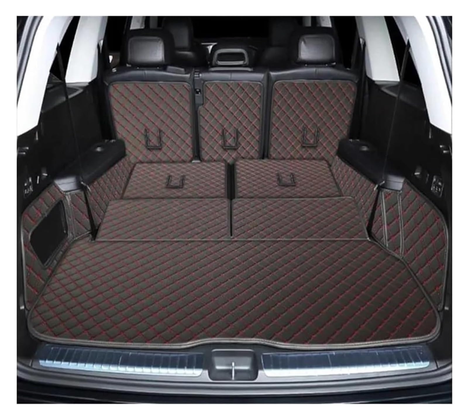 Kofferraummatte Für Mercedes Für B&ENZ GLS 400d 2020-2024 X167 6/7 Sitze Kofferraummatten Auto-Kofferraumteppiche Cargo Liner(Black red) von QGMKMVZZBK